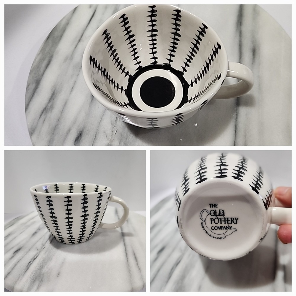 The Old Pottery Company Oddly Shaped Unique Design Coffee Cup Black & White
